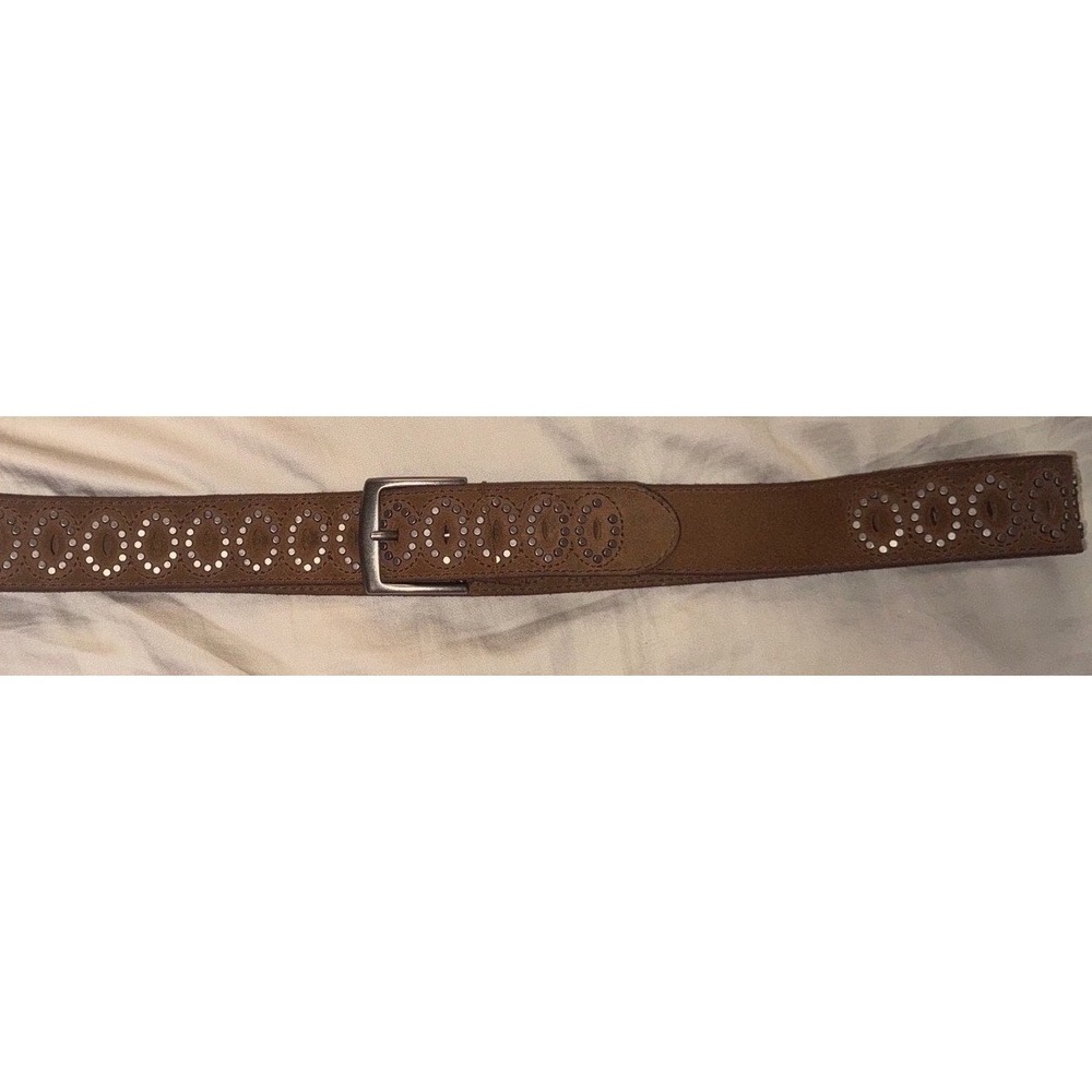 Brown Leather Studded Eyelet Belt Silver Buckle Boho FLAW 1x